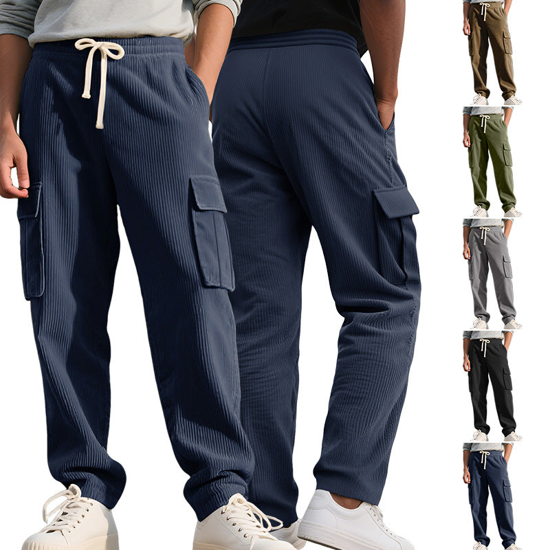 Herren nan lässiger Utility-Cargojogger mit vertikaler Rippenstruktur, Tunnelzugbund und großen Klappentaschen R&B
