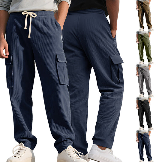 Herren nan lässiger Utility-Cargojogger mit vertikaler Rippenstruktur, Tunnelzugbund und großen Klappentaschen R&B