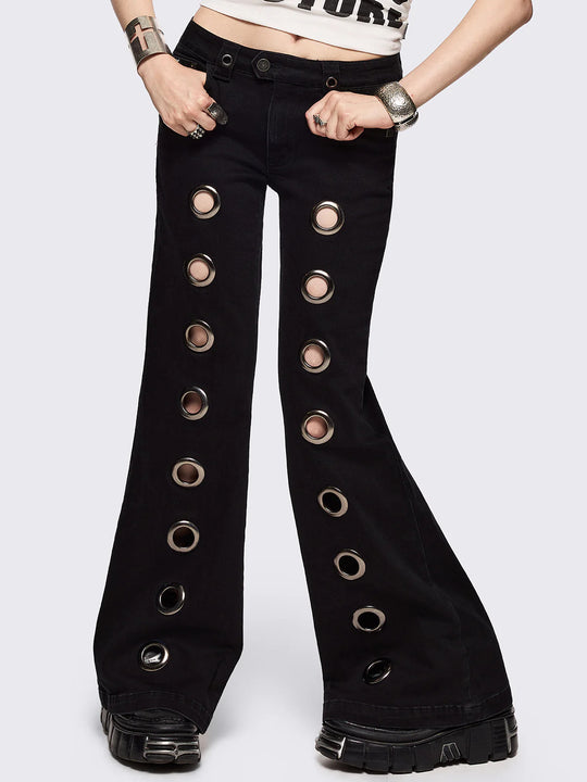 Damen Flared Jeans mit dekorativen Ösen R&B