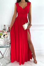 R&B | Damen Abendkleid mit elegantem V-Ausschnitt und Rüschendetails