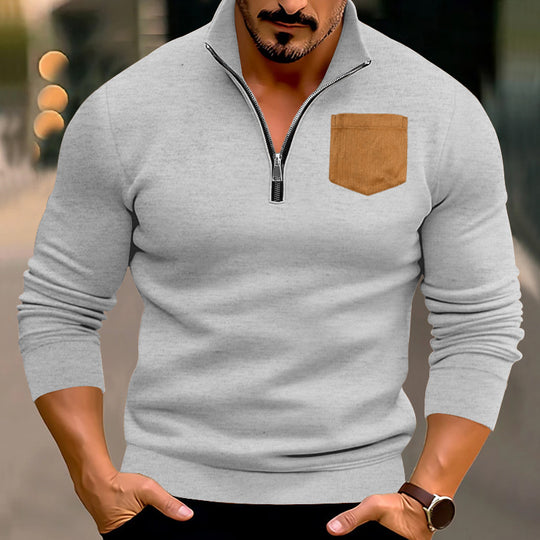 Herren modischer Pullover mit halbem Reißverschluss und kontrastierender Brusttasche R&B
