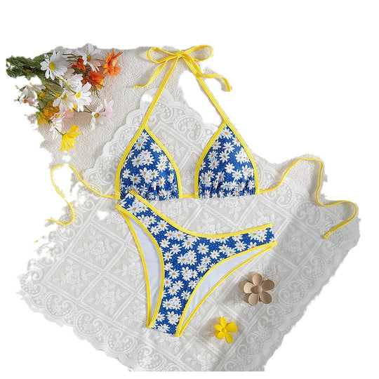 Damen Blumenmuster Bikini-Set mit verstellbaren Trägern und hohem Beinausschnitt R&B