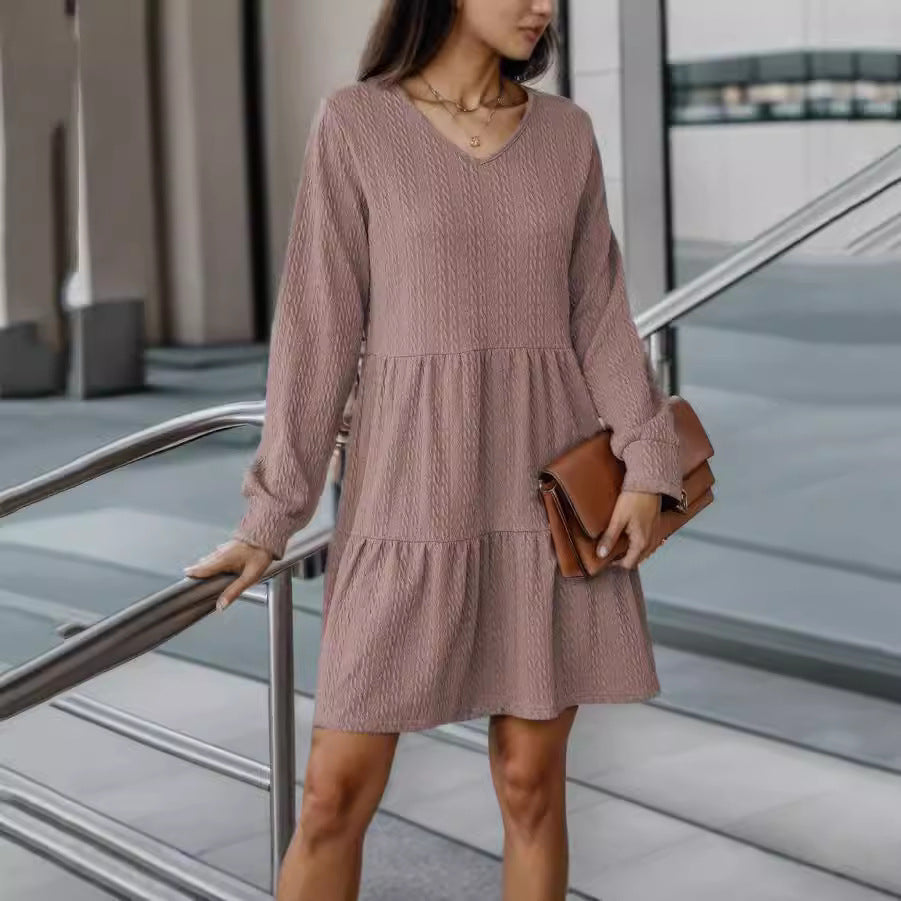 Damen Lockeres V-Ausschnitt Kleid mit Volantdetails R&B