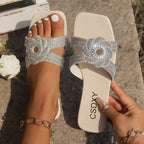 Damen modische Sandalen mit glänzender Blumenapplikation und komfortabler Sohle R&B