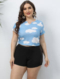Damen lässiges Cropped T-Shirt mit Wolkenmuster R&B
