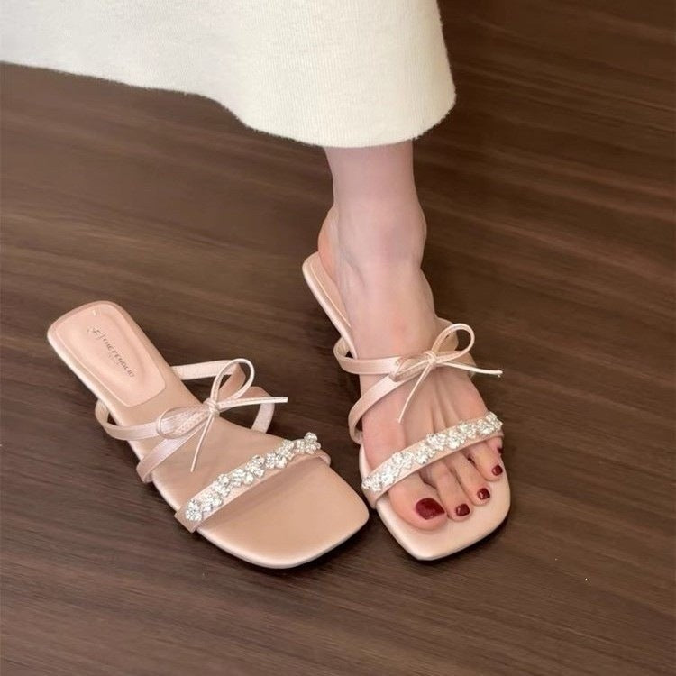 Damen elegante Flip-Flops mit funkelndem Strass und modischem Riemendesign EB