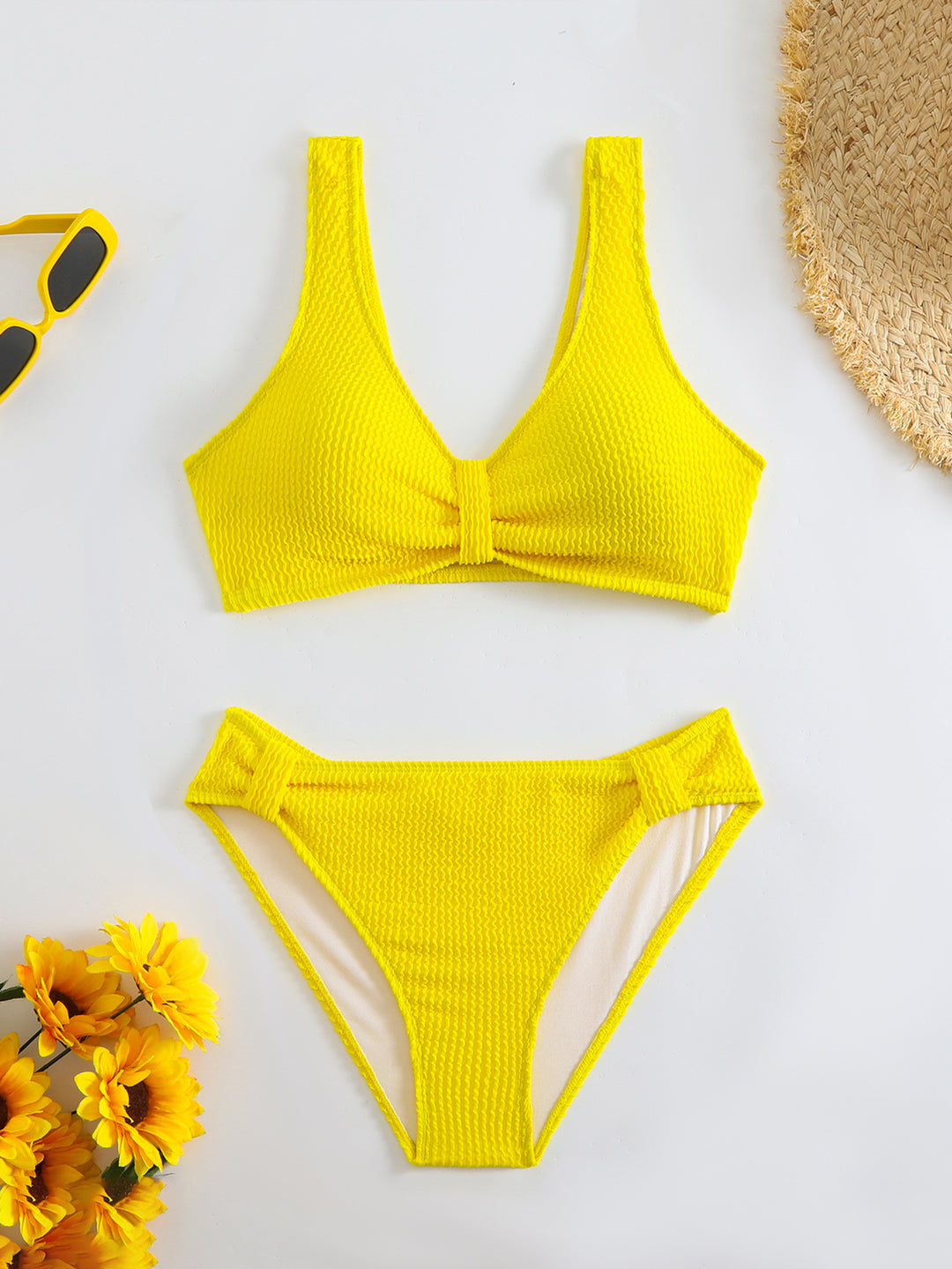 Damen strukturierter Bikini mit versetztem Band R&B