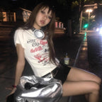 Damen lässiges Statement T-Shirt mit kreativem Print R&B