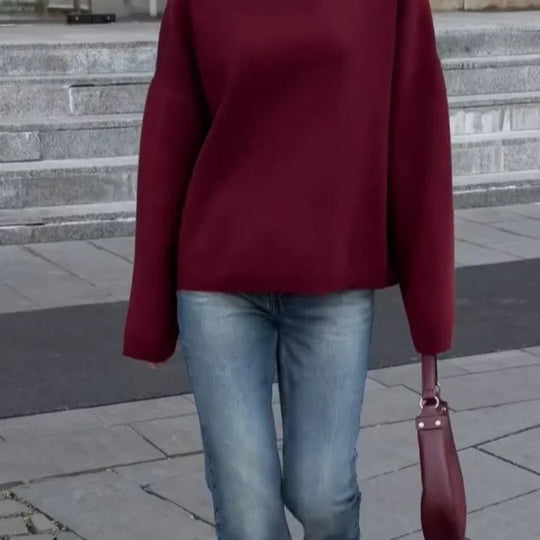 Damen Oversized Pullover mit hohem Kragen R&B