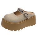 Damen Stilvolle Plateau-Mules mit verstellbarem Riemen und rutschfester Sohle R&B