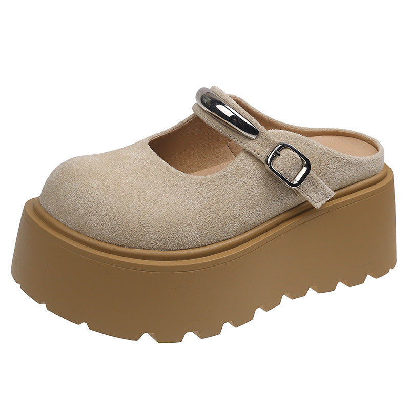 Damen Stilvolle Plateau-Mules mit verstellbarem Riemen und rutschfester Sohle R&B