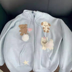 Damen Kapuzenjacke mit verspielten Tiermotiven und Pompoms R&B