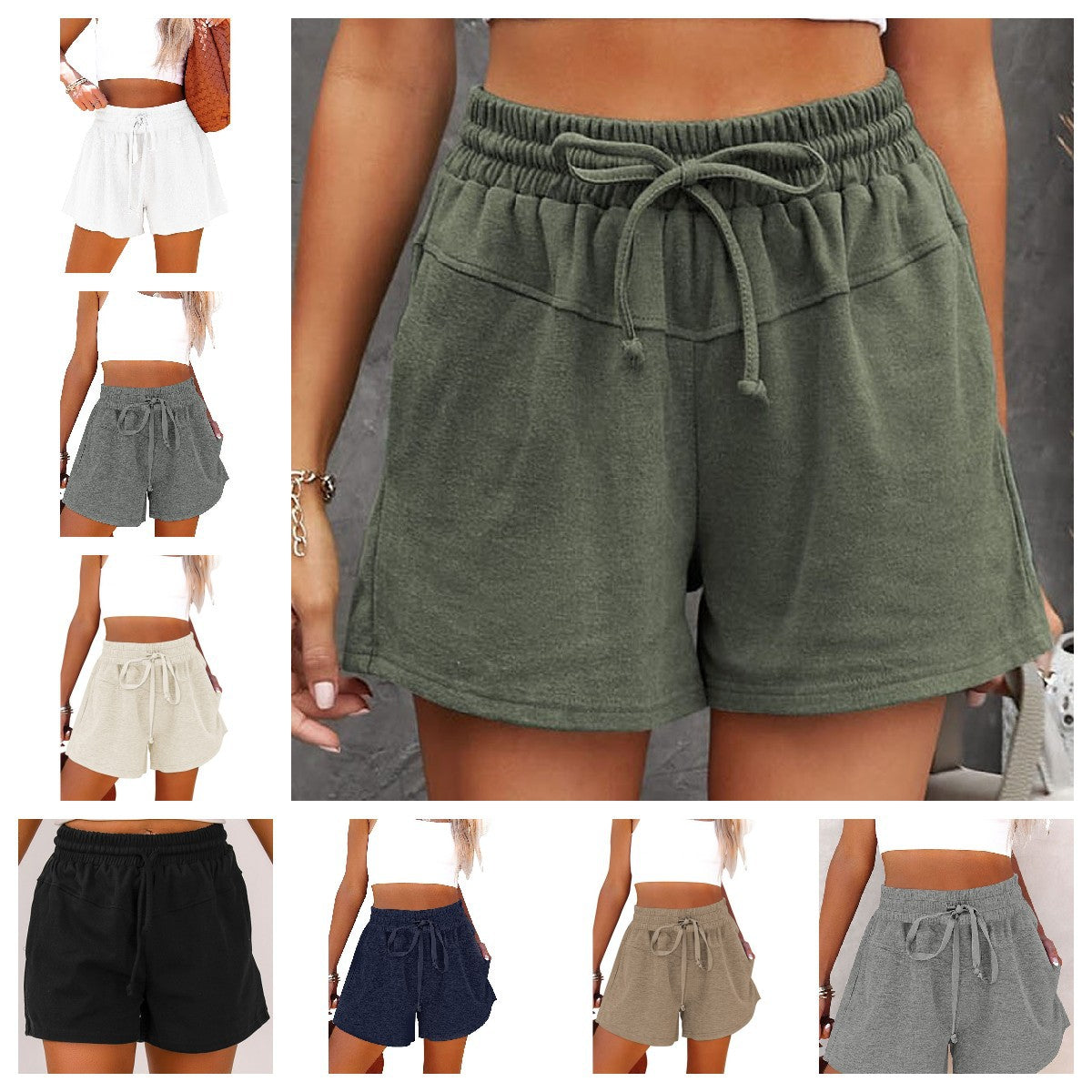 Damen bequeme Sportshorts mit elastischem Bund und seitlichen Taschen R&B