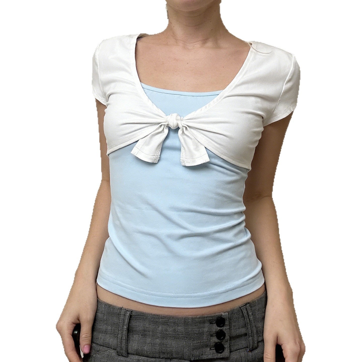 Damen Kurzarm Blusentop mit Knotendetail R&B