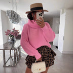 Damen Strickpullover mit hohem Kragen und voluminösen Ärmeln R&B