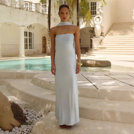Damen Elegantes Maxikleid mit schulterfreiem Design und schmalem Oberteil R&B