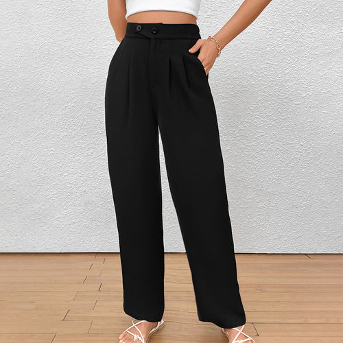 Damen Elegante Stoffhose mit hoher Taille und seitlichen Taschen R&B