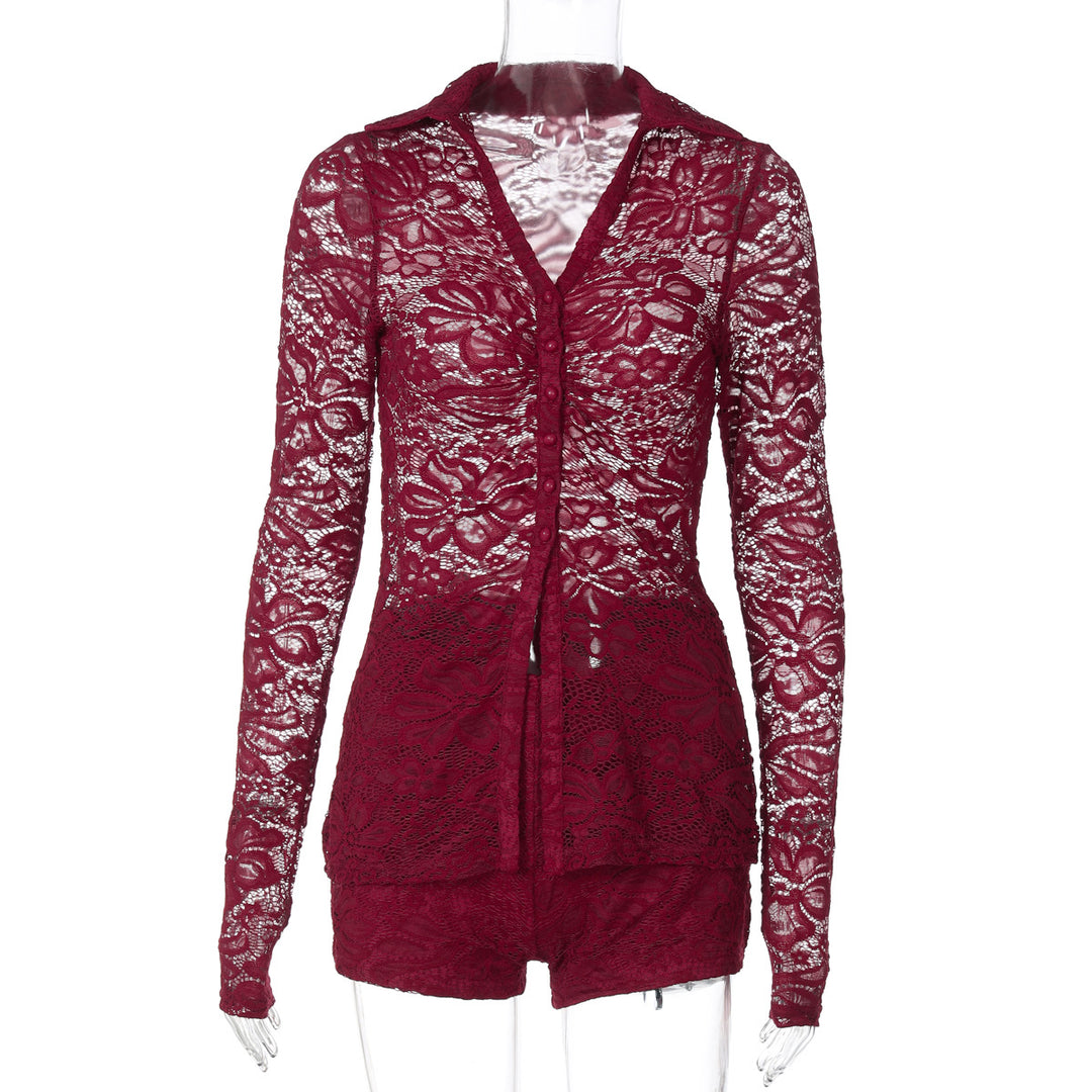 Damen Elegante Spitze Bluse mit langen Ärmeln und femininer Silhouette R&B