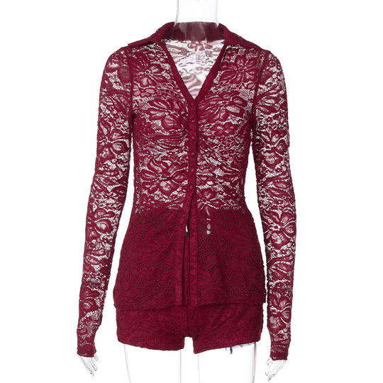Damen Elegante Spitze Bluse mit langen Ärmeln und femininer Silhouette R&B
