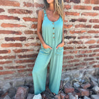 Damen Lässiger Jumpsuit mit Knopfdetails und Seitentaschen R&B