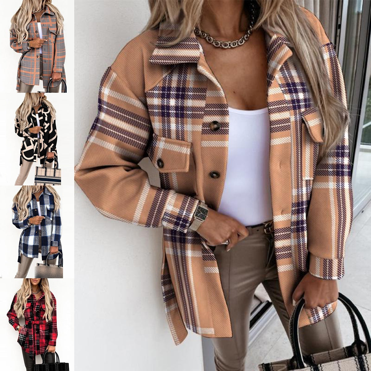 Damen Oversized Karo-Hemdenjacke aus weichem Material R&B