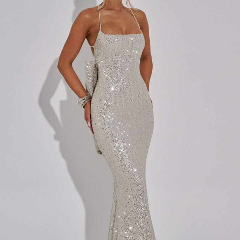 Damen Glamouröses Abendkleid mit schimmernden Pailletten und elegante Träger R&B