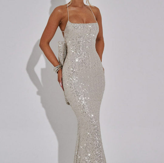 Damen Glamouröses Abendkleid mit schimmernden Pailletten und elegante Träger R&B