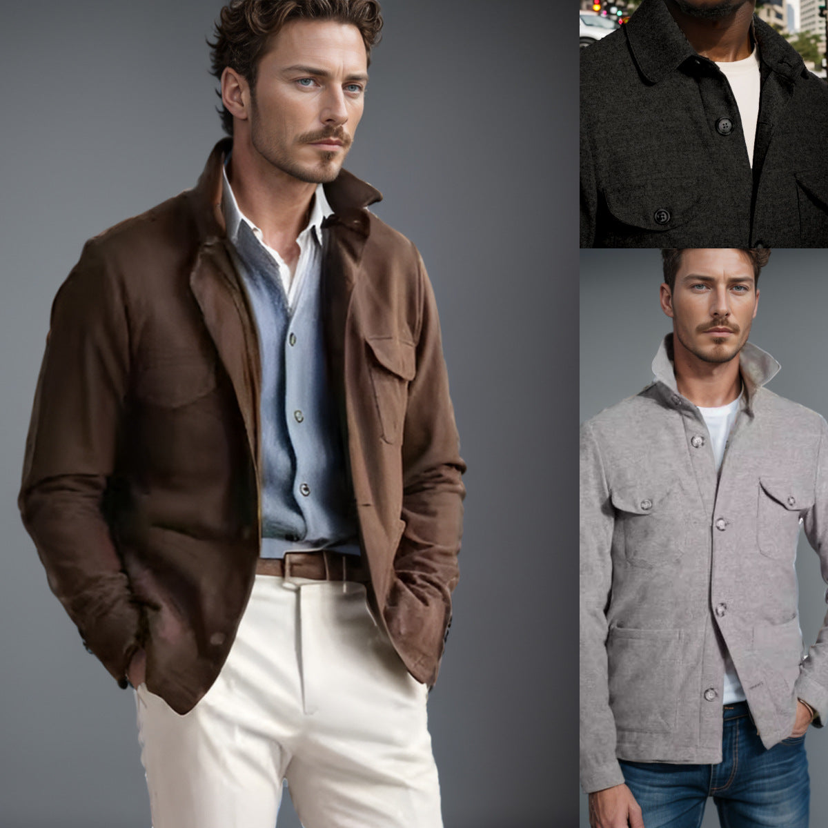 Herren praktische Jacke im schicken Utility-Stil mit hohen Kragen R&B