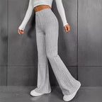 Damen Bequeme Flared-Strickhose mit hohem Bund und Rippstruktur R&B
