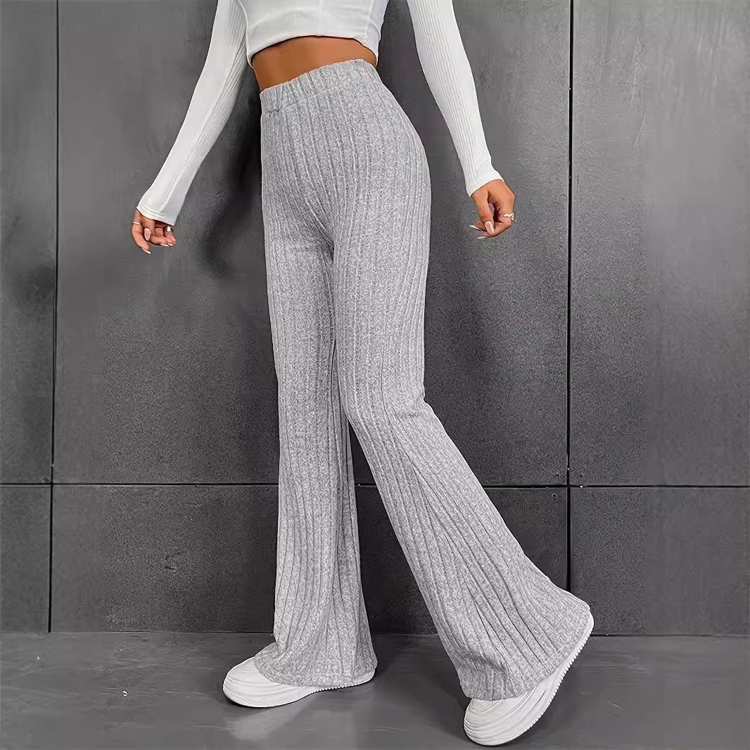 Damen Bequeme Flared-Strickhose mit hohem Bund und Rippstruktur R&B