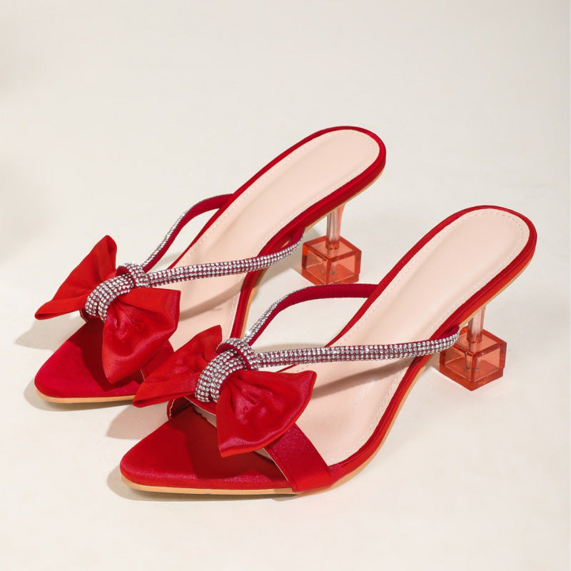 Damen Glamouröse Slingback-Sandalen mit funkelndem Strass und dekorativen Schleifen R&B