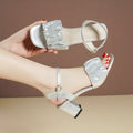 Damen elegante Sandalen mit schimmernden Rüschen und moderner Blockabsatz R&B