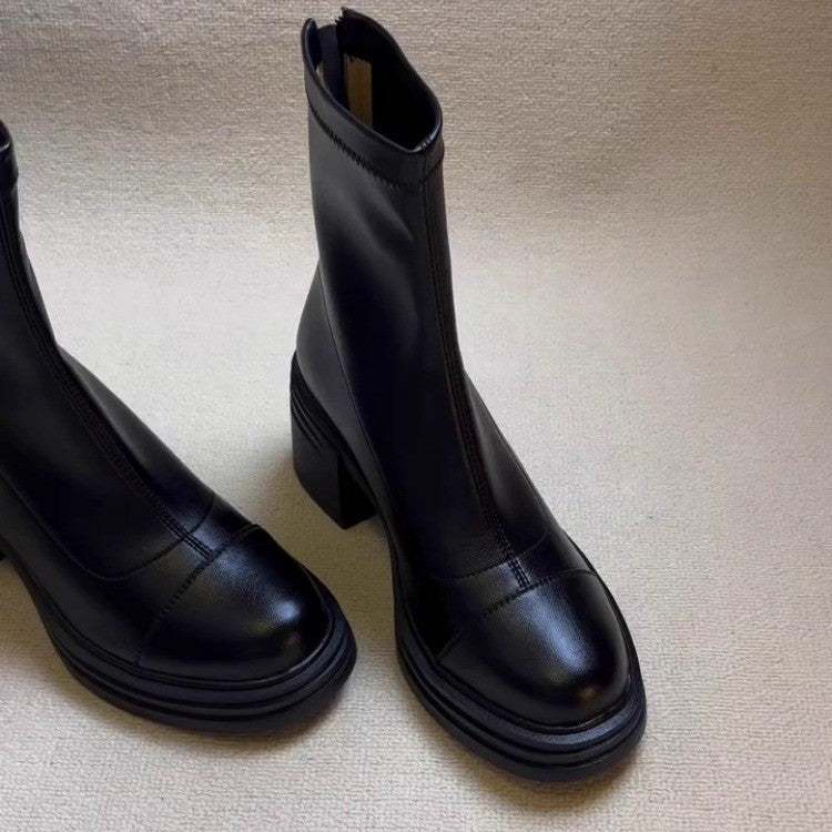 Damen elegante Stiefeletten mit modischem Reißverschluss und robustem Blockabsatz R&B