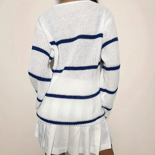 Damen lässiger Strickpullover mit Streifen R&B