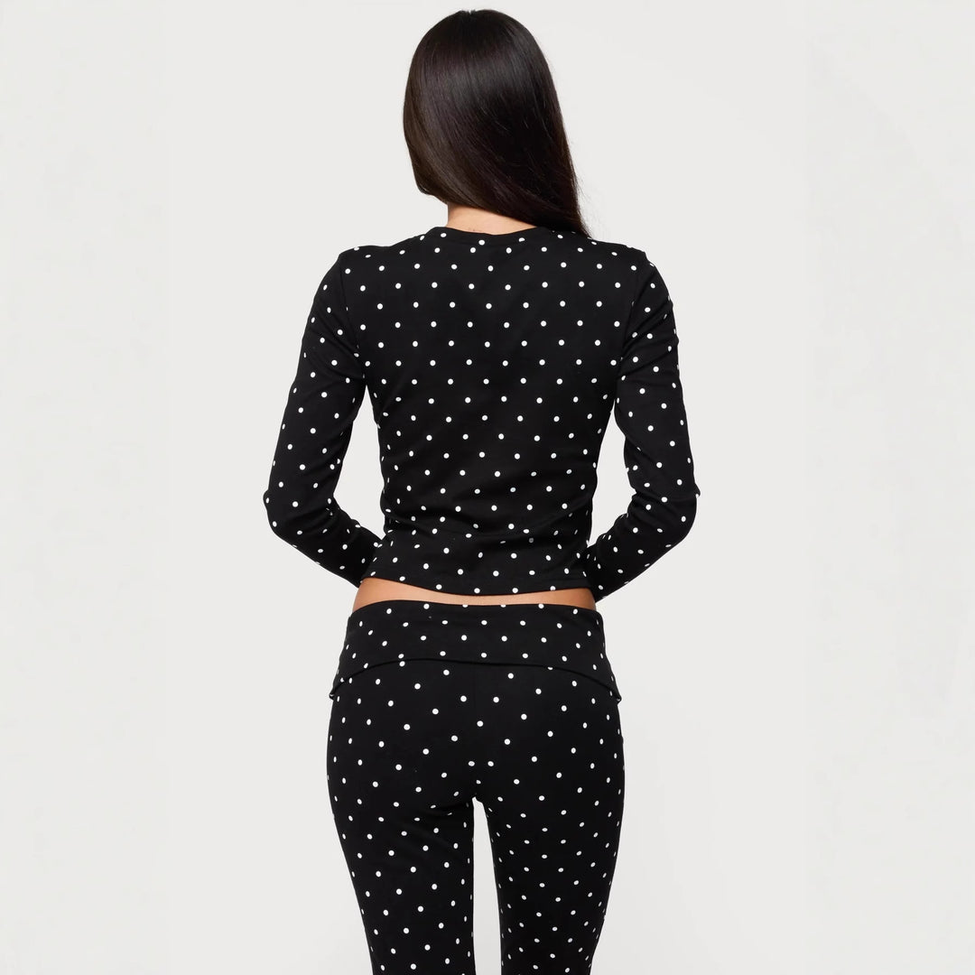 Damen Langärmliges Polka-Dots Oberteil und Leggings Set R&B