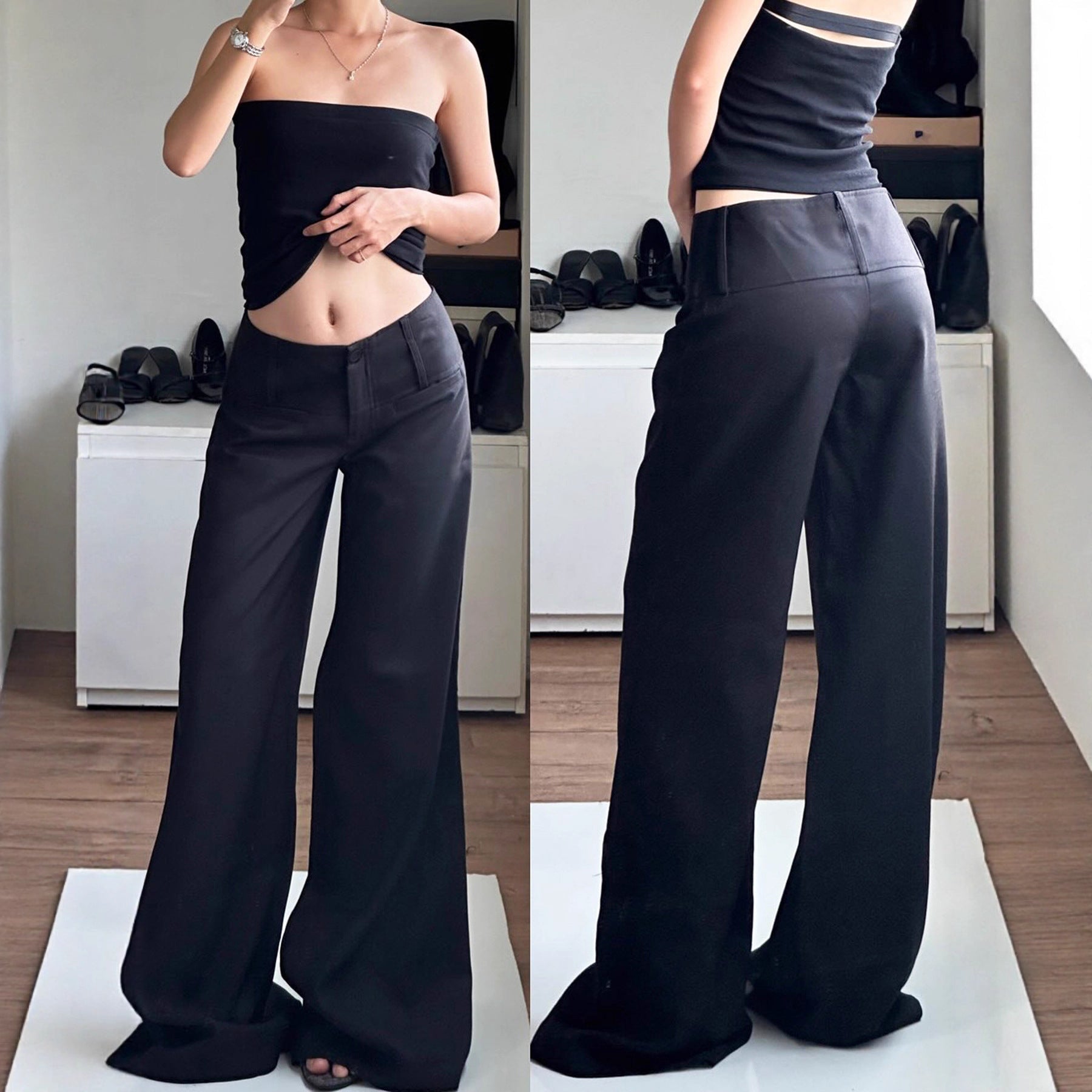 Damen Weite Flared-Hose mit hohem Bund und seitlichen Taschen R&B