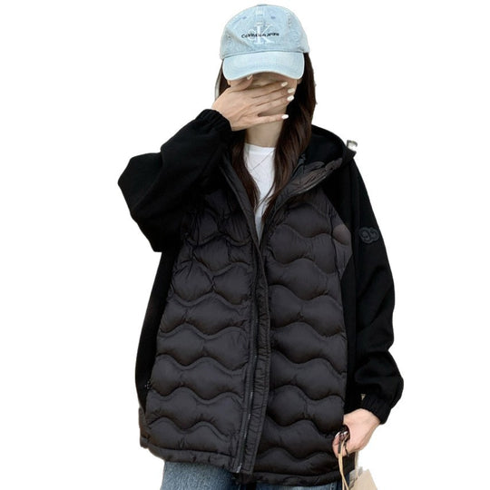 Damen Modische gesteppte Hybridjacke mit Kapuze und praktischen Taschen R&B