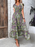 Damen Elegantes Maxikleid mit Floral- und Smock-Detail R&B
