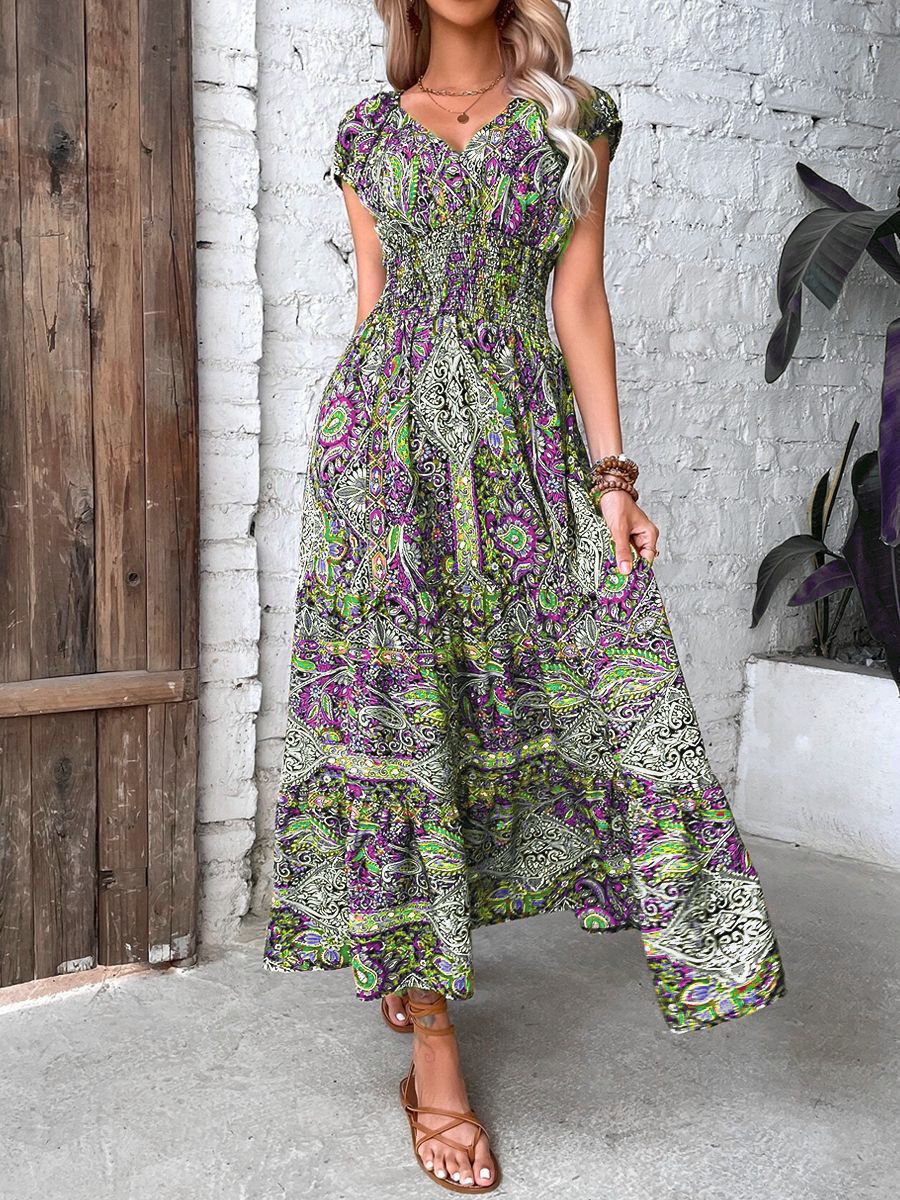 Damen Elegantes Maxikleid mit Floral- und Smock-Detail R&B