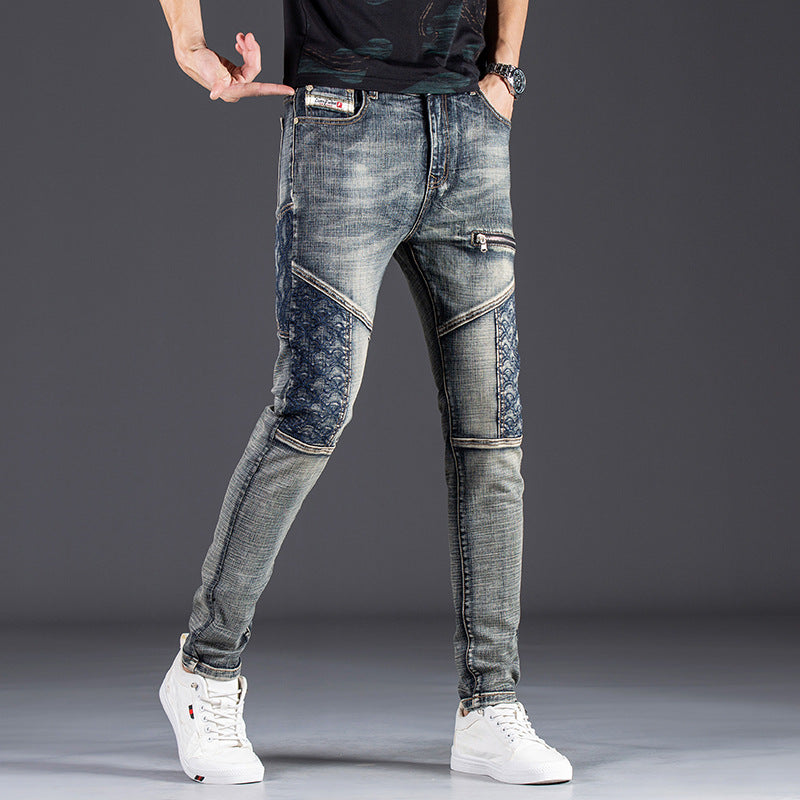 Herren modische Jeans im kreativen Design mit Reißverschlüssen und Detailnähten R&B