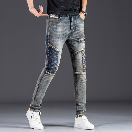 Herren modische Slim Fit Jeans mit kreativen Designelementen und einzigartigen Nähten R&B