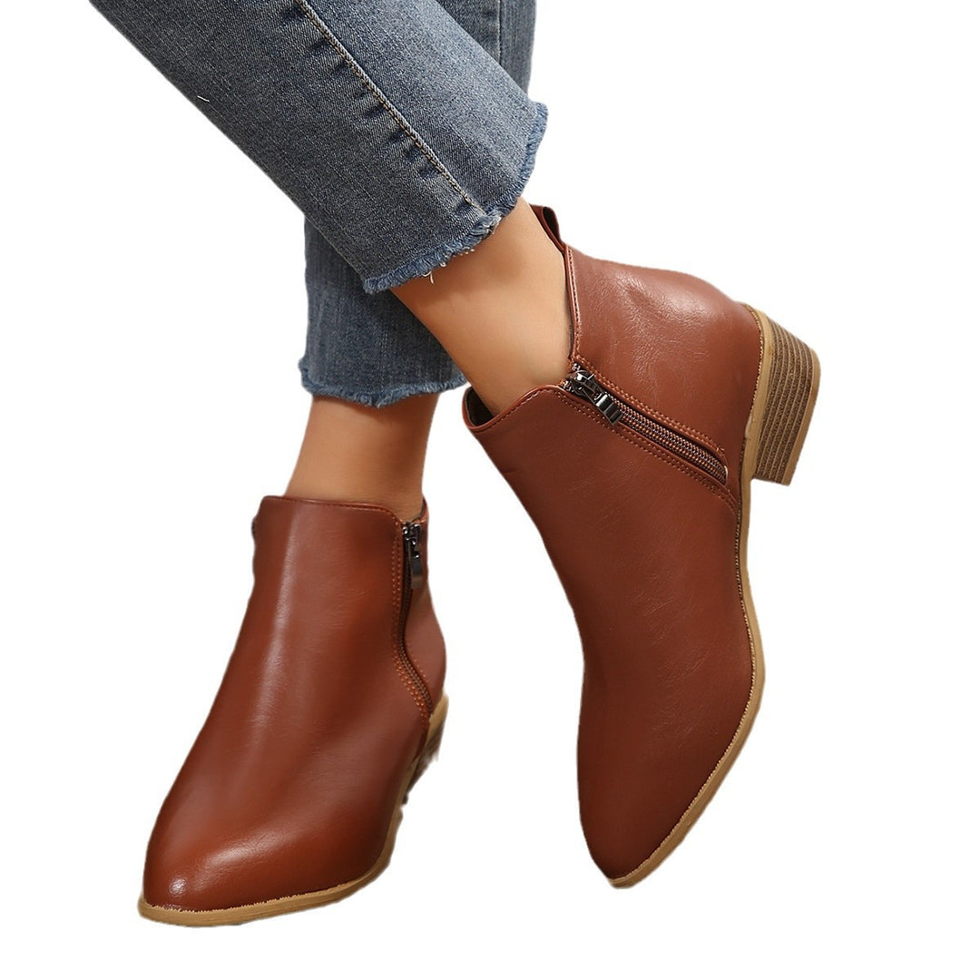 Damen nan schlanke Ankle-Boots mit seitlichem Reißverschluss, schmaler Spitzform und komfortablem Blockabsatz R&B