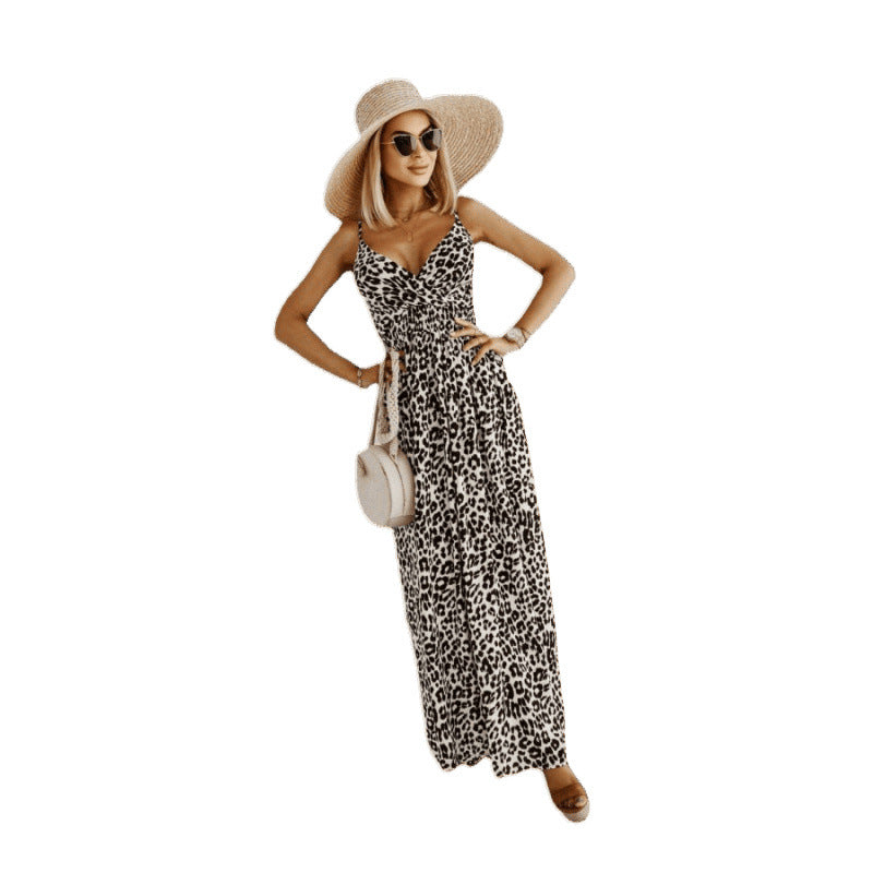 Damen Sleek Leopardenmuster Maxi Kleid R&B