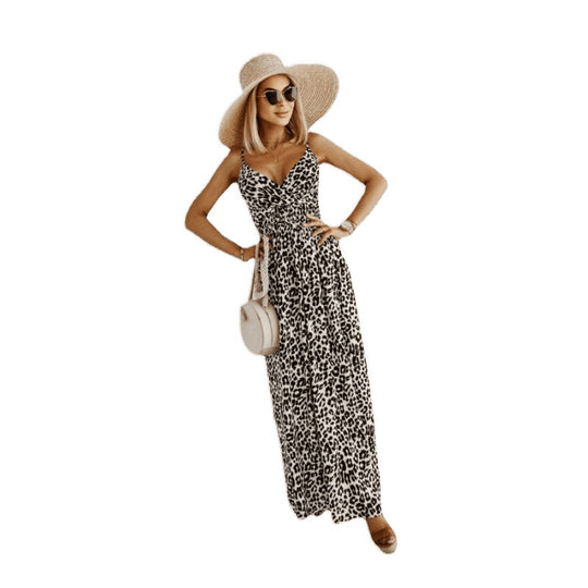 Damen Sleek Leopardenmuster Maxi Kleid R&B