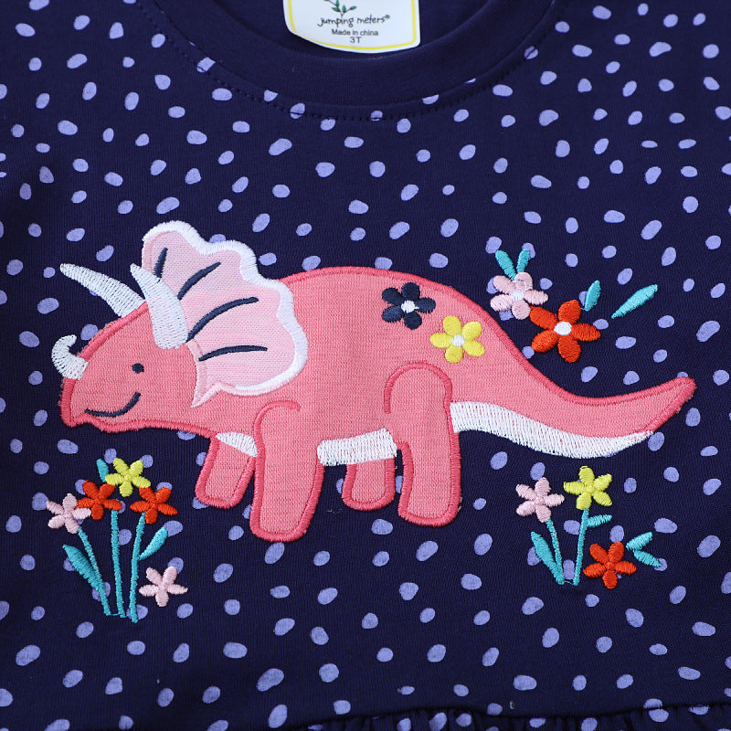 Mädchen T-Shirt Kleid mit buntem Dinosaurier- und Blumenmotiv R&B