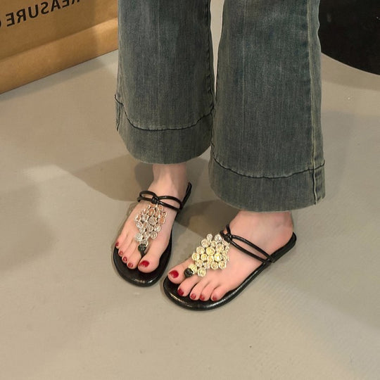 Damen elegante Pantoletten mit funkelndem Schmuckdetail R&B