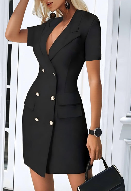 Damen Elegantes Wickelkleid mit Schulterpolstern und Knopfdetails R&B