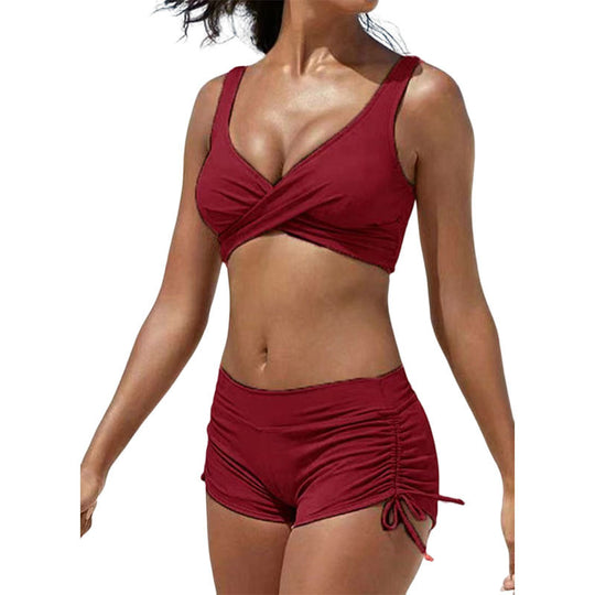 Damen Zweiteiliges Badeanzug-Set mit stylishen Raffungen und Cross-Über Design R&B