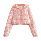 Damen cropped Übergangsjacke mit modernem geometrischen Print und praktischen Taschen R&B