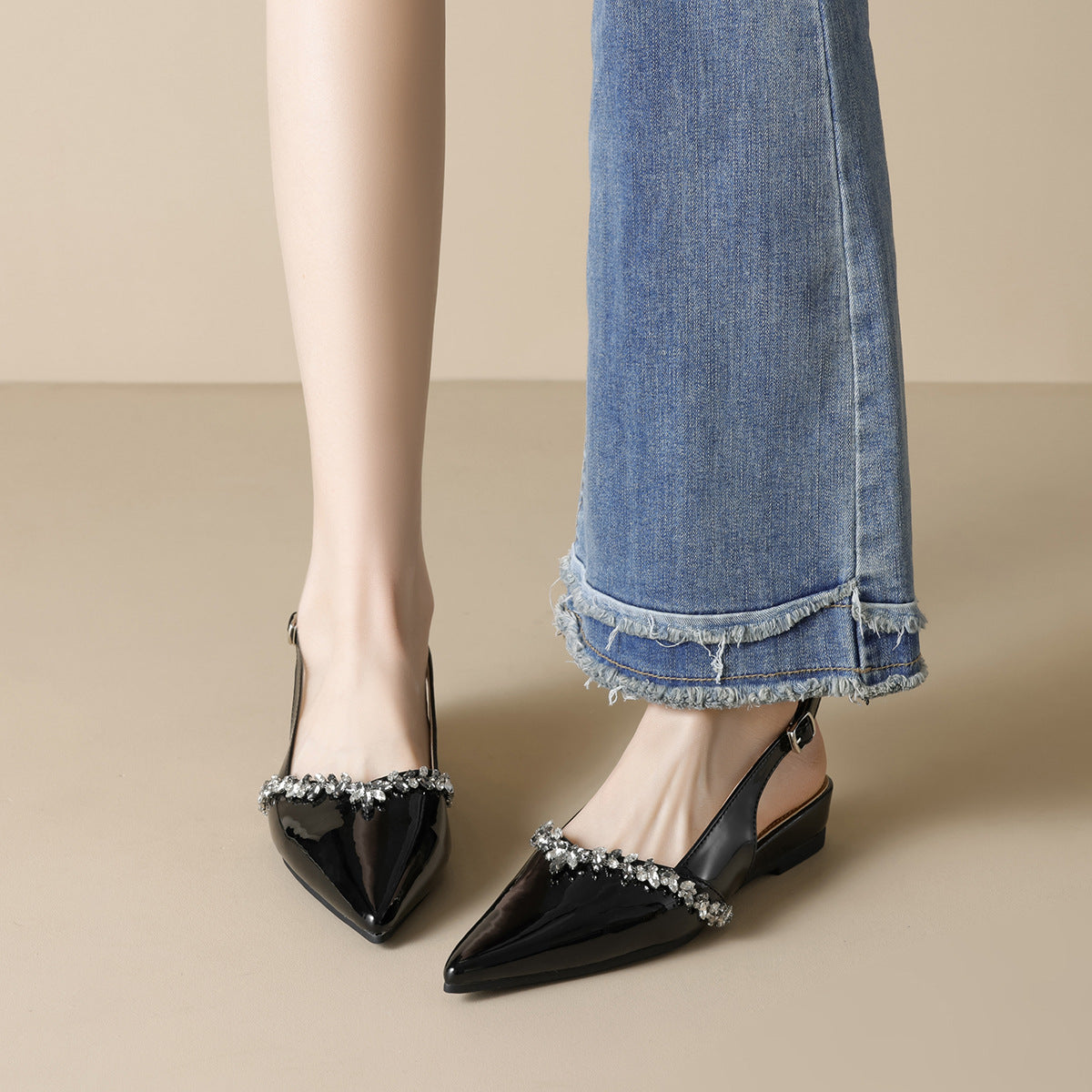 Damen Slingback-Pumps mit funkelndem Strassbesatz und elegantem Design